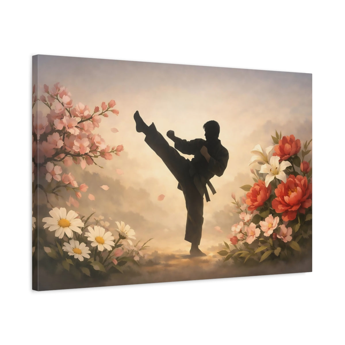 Floral Karate Martial Artist Nature - Canvas Wall Art Print