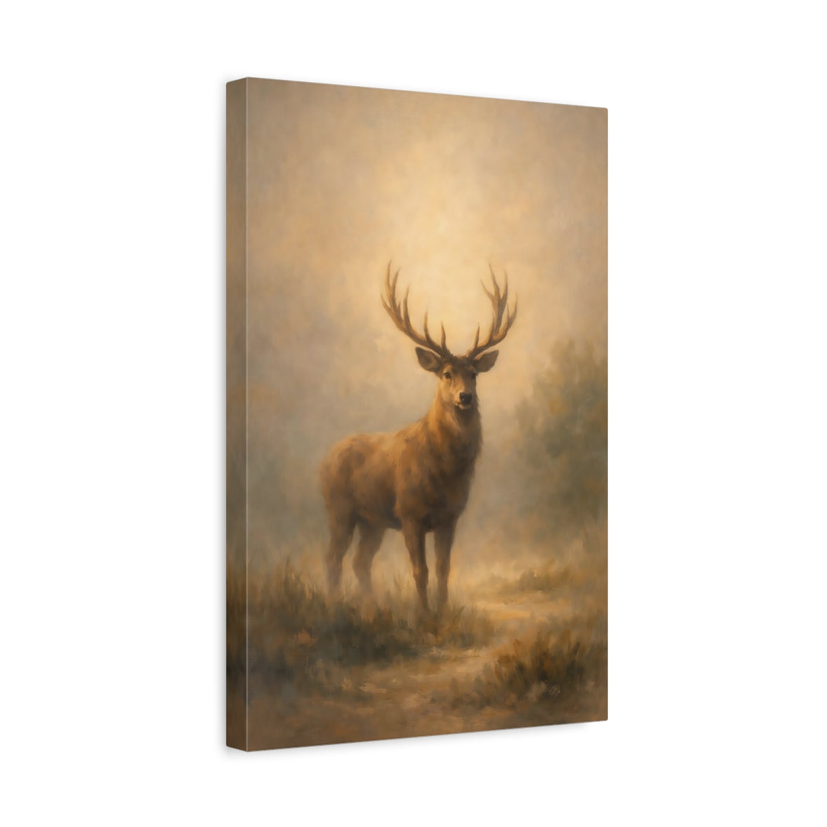 Side Mockup 4. Animals Stag Brown Stag shown as stretched canvas wall art