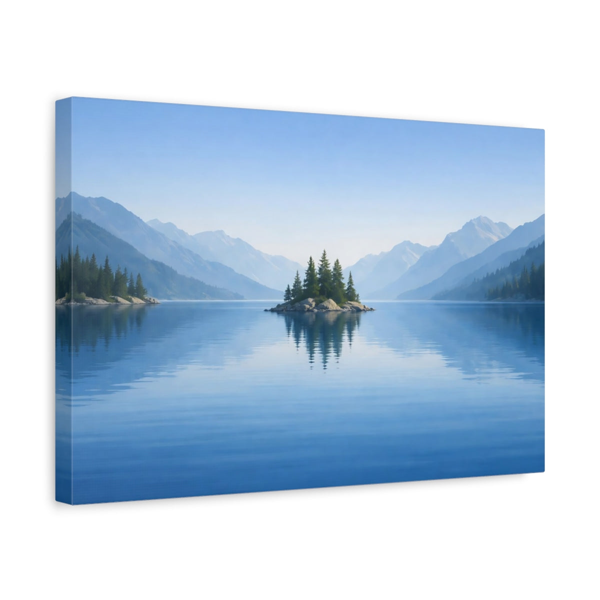 Geometric Lake Blue Island Nature - Canvas Wall Art Print