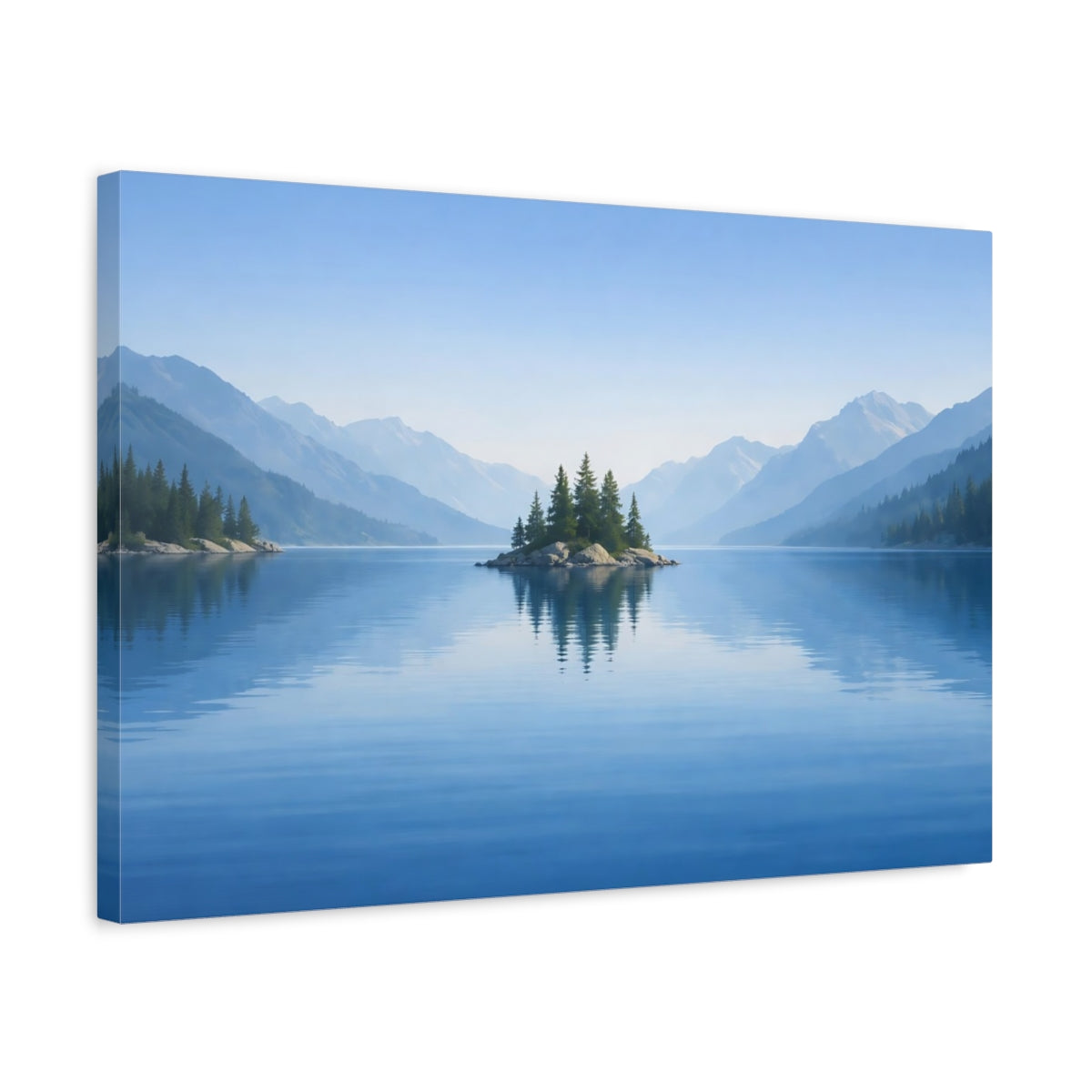Geometric Lake Blue Island Nature - Canvas Wall Art Print