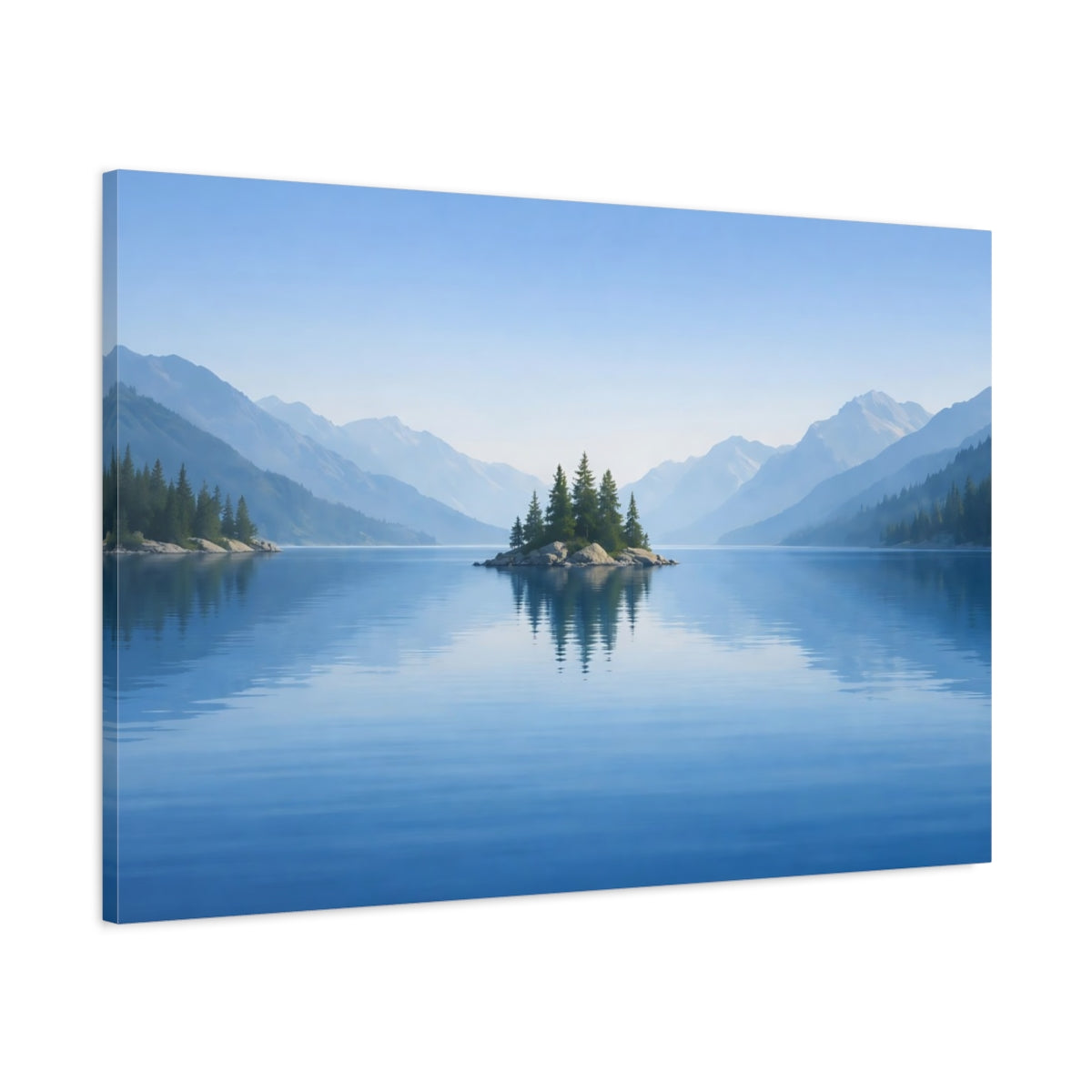 Geometric Lake Blue Island Nature - Canvas Wall Art Print