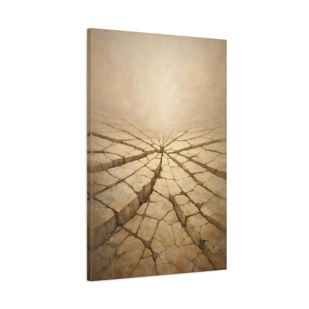 Side Mockup 1. Nature Cracked Earth Brown And Beige shown as stretched canvas wall art