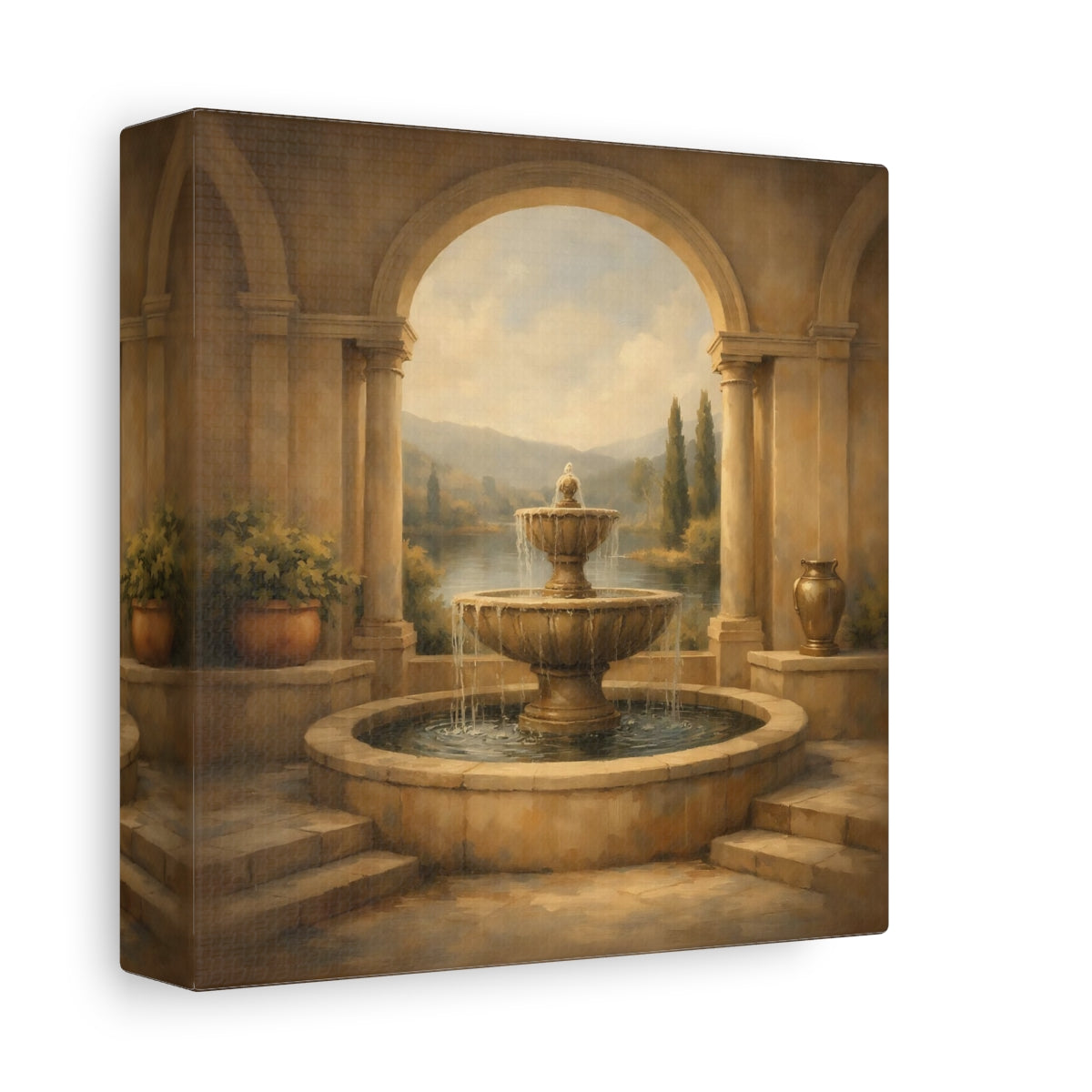 Side Mockup 1. Nature Fountain Classical Fountain shown as stretched canvas wall art