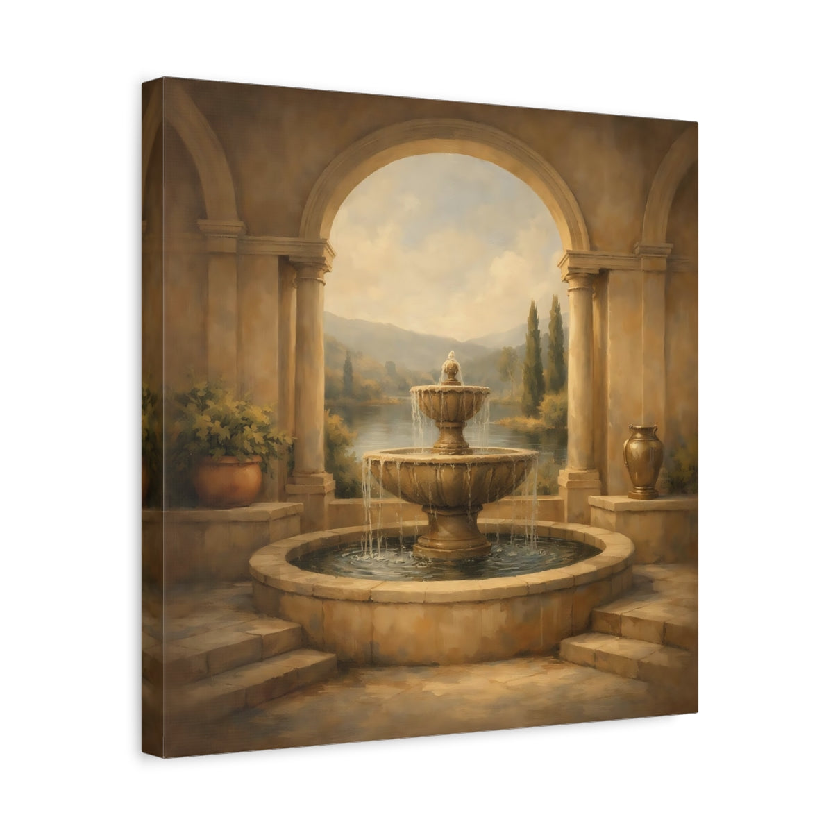 Side Mockup 6. Nature Fountain Classical Fountain shown as stretched canvas wall art