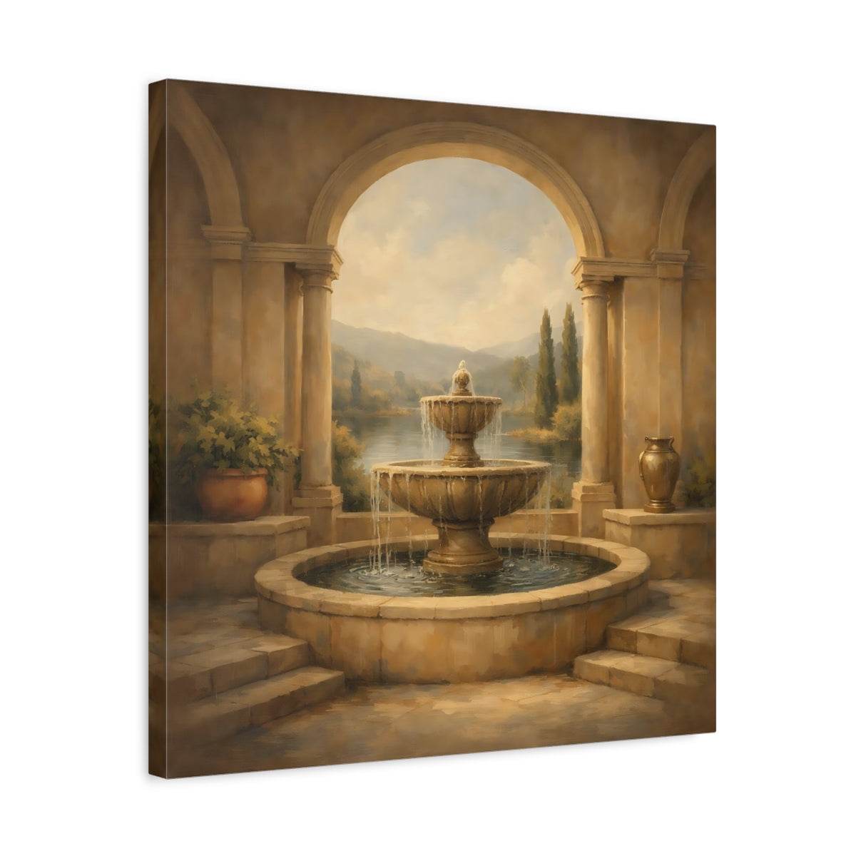 Side Mockup 5. Nature Fountain Classical Fountain shown as stretched canvas wall art