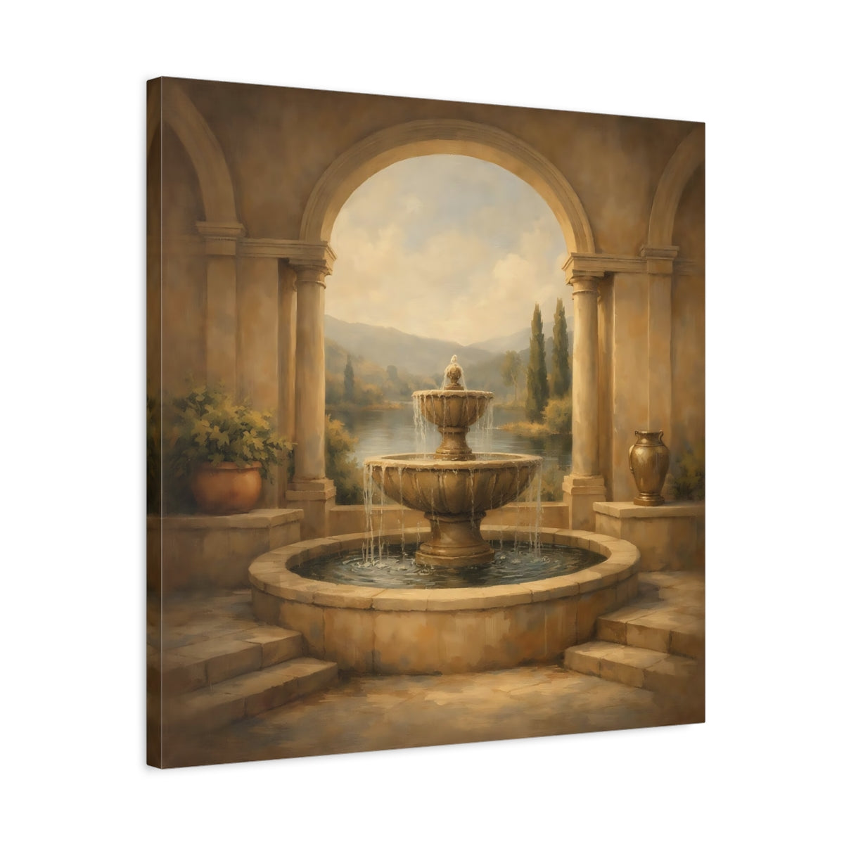Side Mockup 4. Nature Fountain Classical Fountain shown as stretched canvas wall art