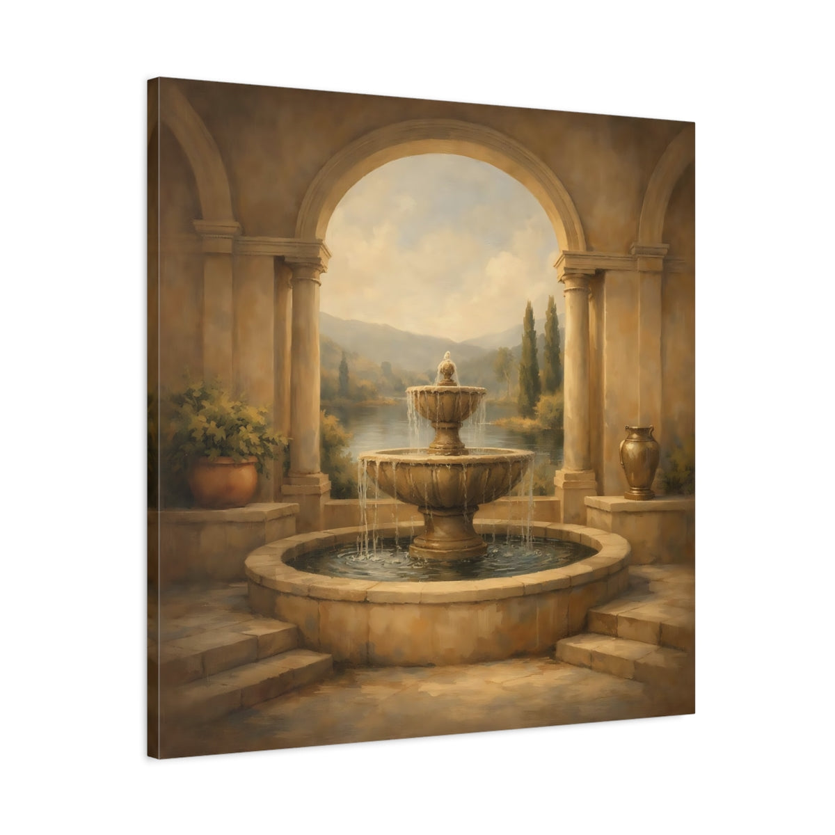 Side Mockup 3. Nature Fountain Classical Fountain shown as stretched canvas wall art