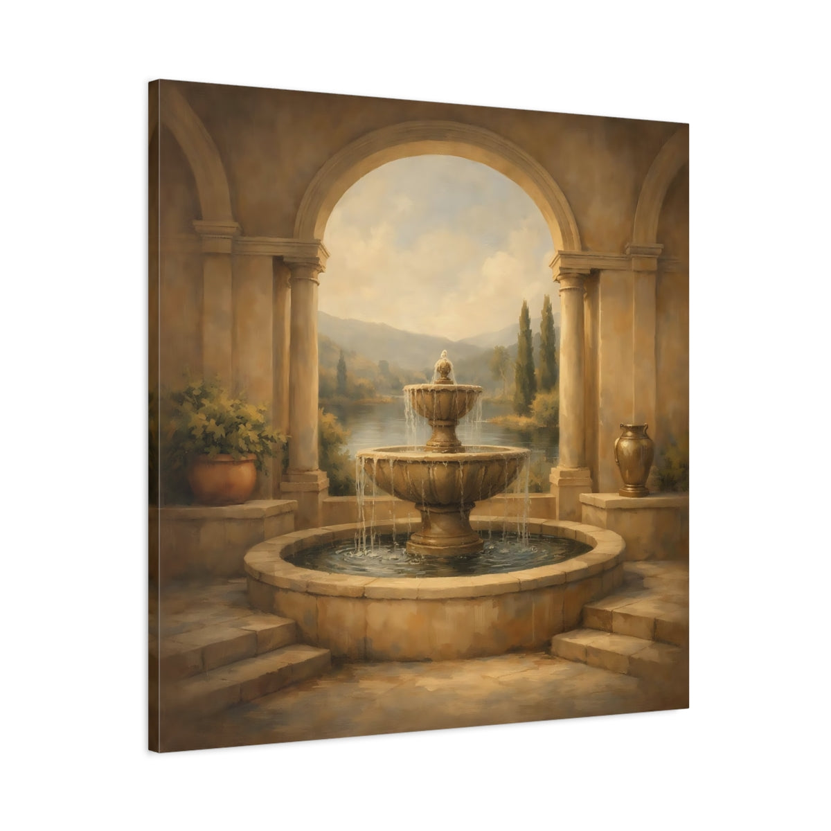 Side Mockup 2. Nature Fountain Classical Fountain shown as stretched canvas wall art