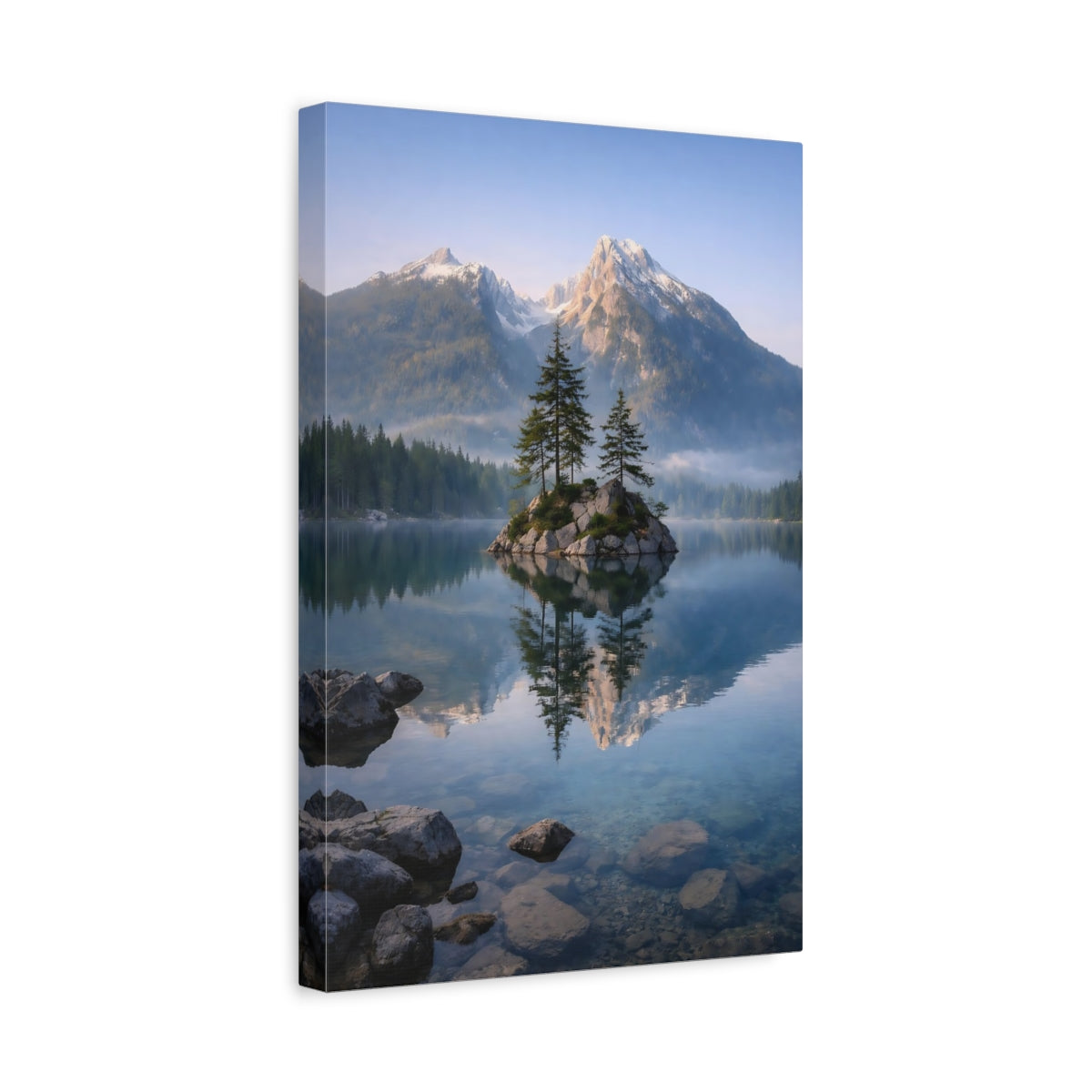 Nature Mountain Lake Blue And Green - Canvas Wall Art Print