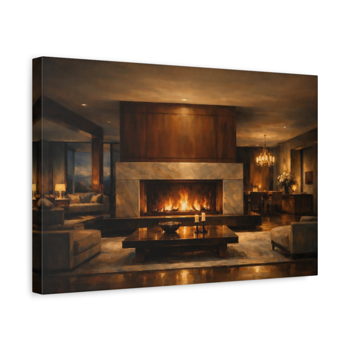 Side Mockup 4. Architectural Night Light Dramatic Interior shown as stretched canvas wall art