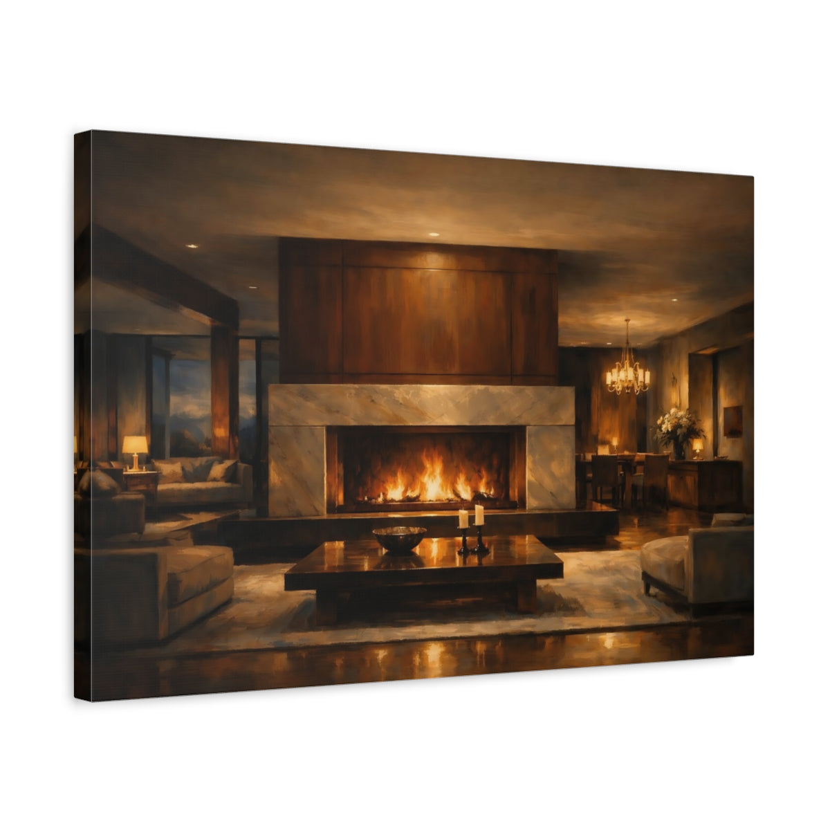 Side Mockup 3. Architectural Night Light Dramatic Interior shown as stretched canvas wall art