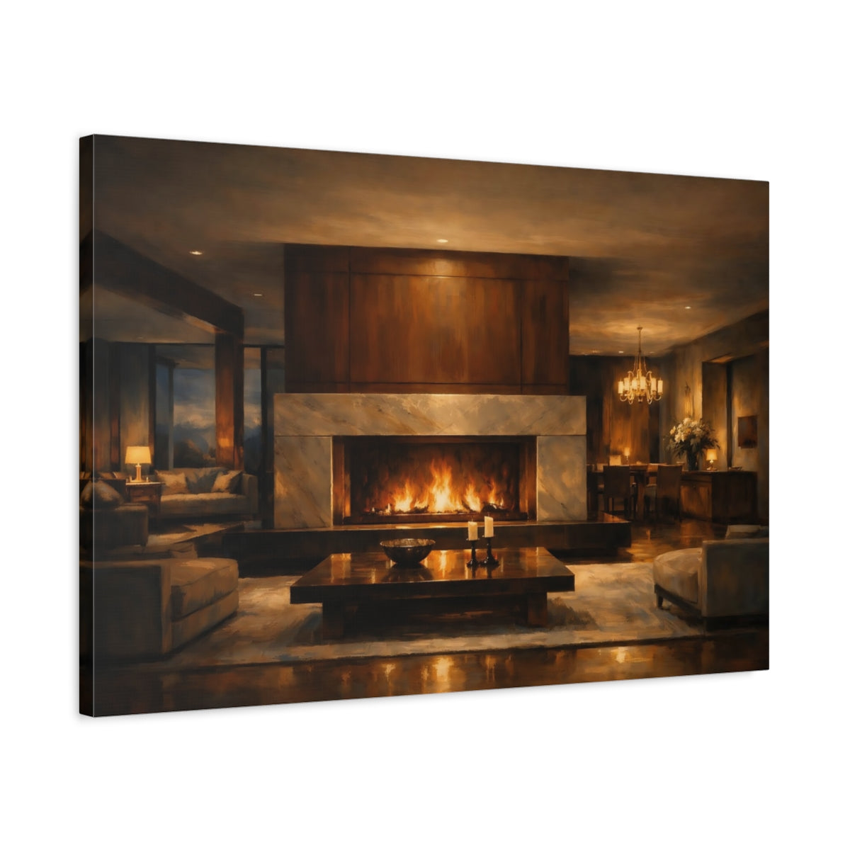 Side Mockup 2. Architectural Night Light Dramatic Interior shown as stretched canvas wall art
