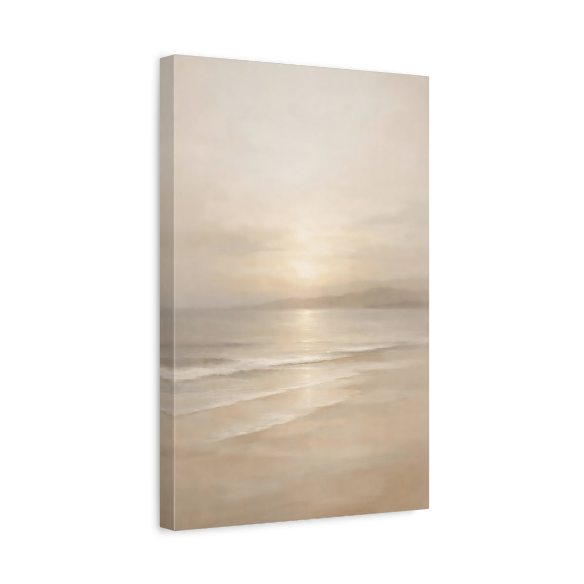 Side Mockup 4. Nature Beach Sunset Beige Beach Art shown as stretched canvas wall art