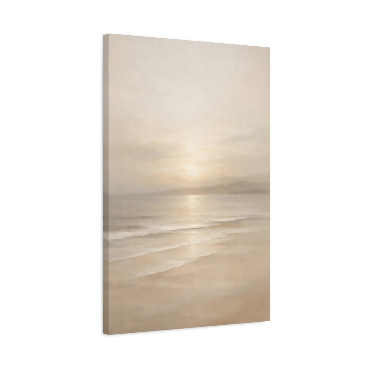 Side Mockup 2. Nature Beach Sunset Beige Beach Art shown as stretched canvas wall art
