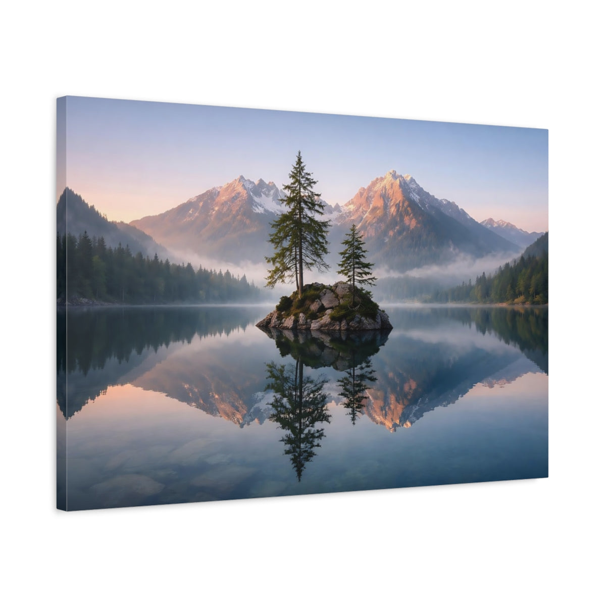 Nature Lake Reflection Island - Canvas Wall Art Print
