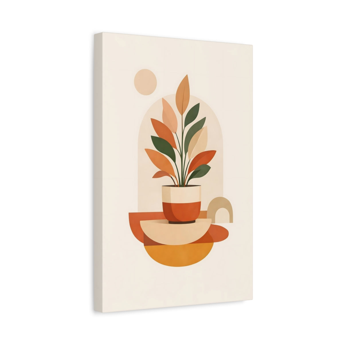 Side Mockup 4. Nature Potted Plant Earthy Tones Plant shown as stretched canvas wall art