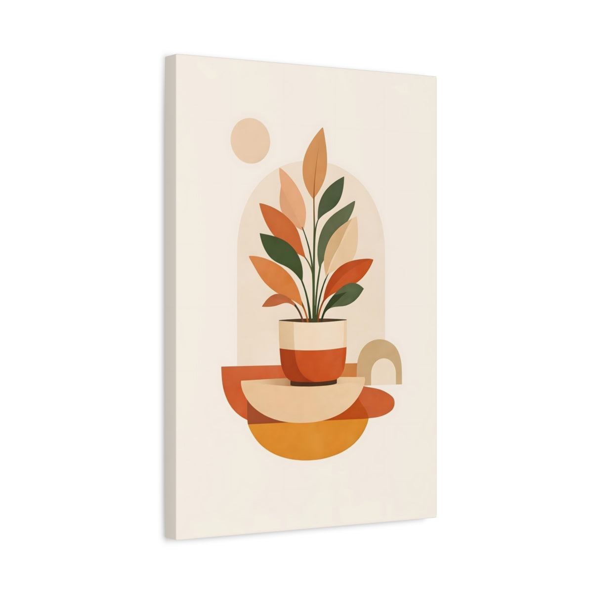 Side Mockup 3. Nature Potted Plant Earthy Tones Plant shown as stretched canvas wall art
