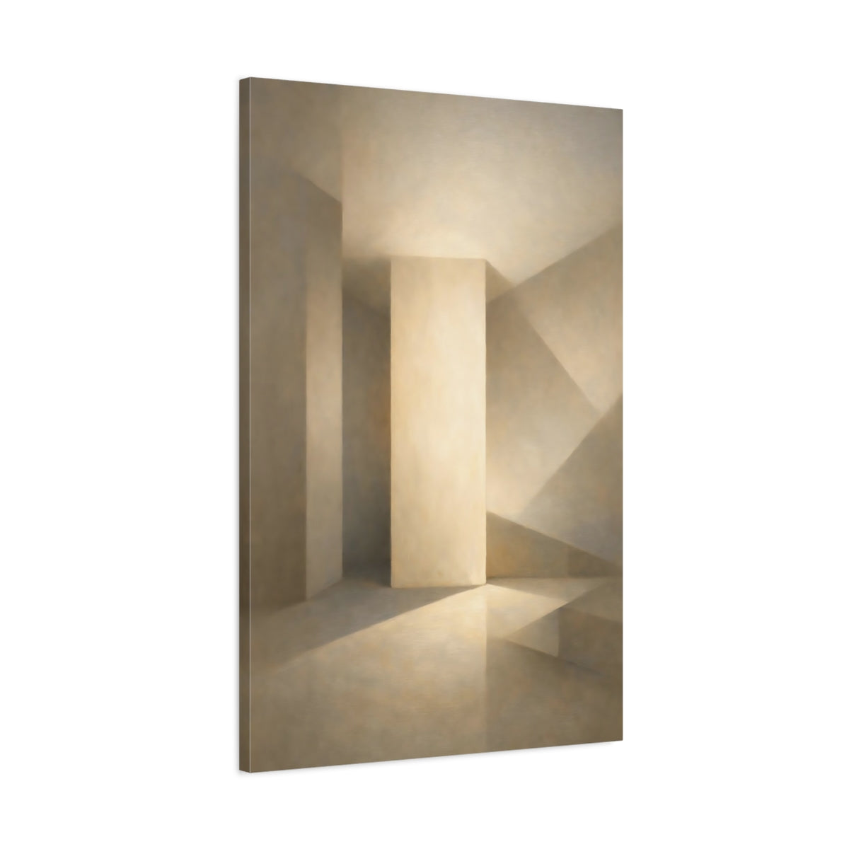 Side Mockup 1. Abstract Architectural Space Neutral Tones shown as stretched canvas wall art
