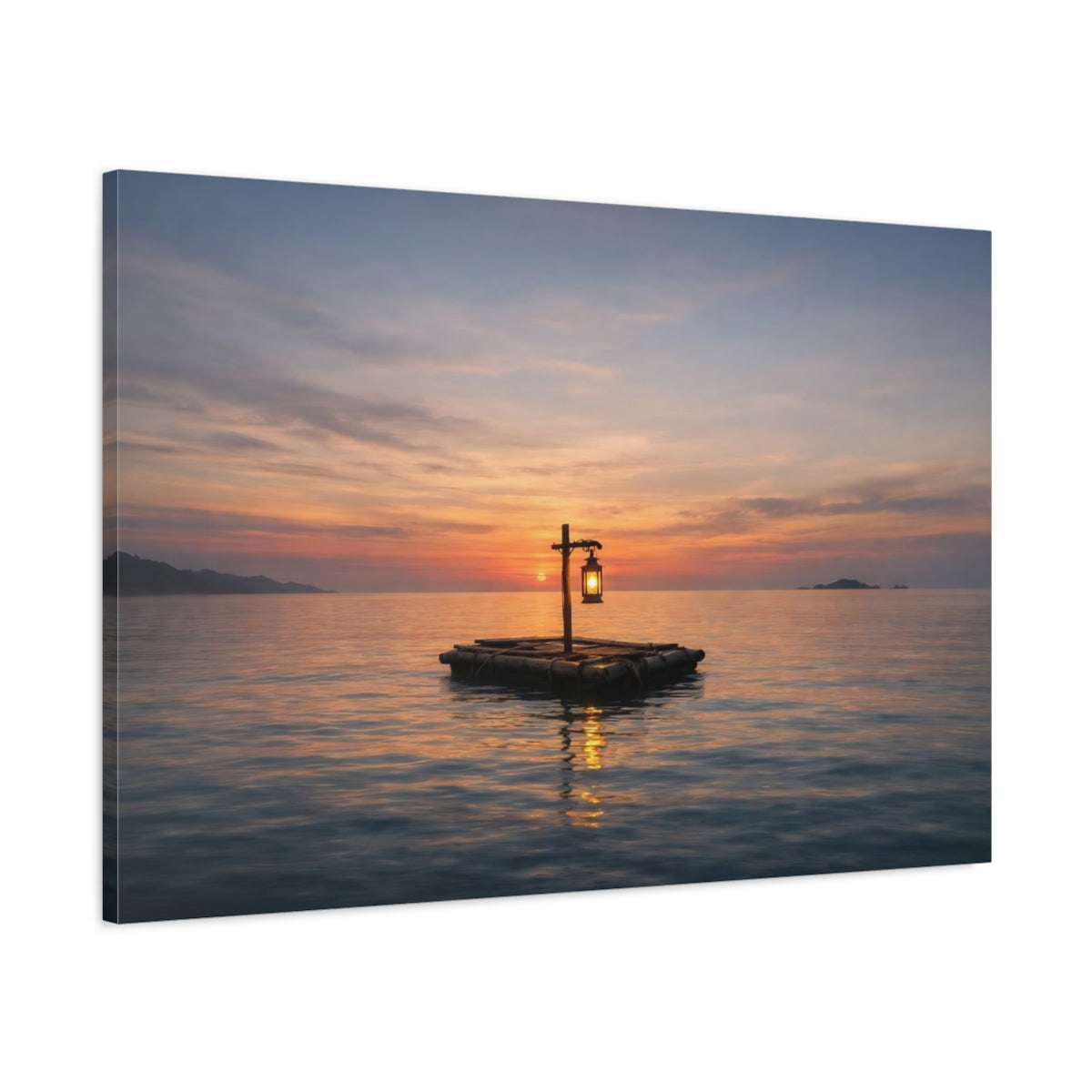 Wabi Sabi Seascape Sunset Floating Lantern Nature - Canvas Wall Art Print