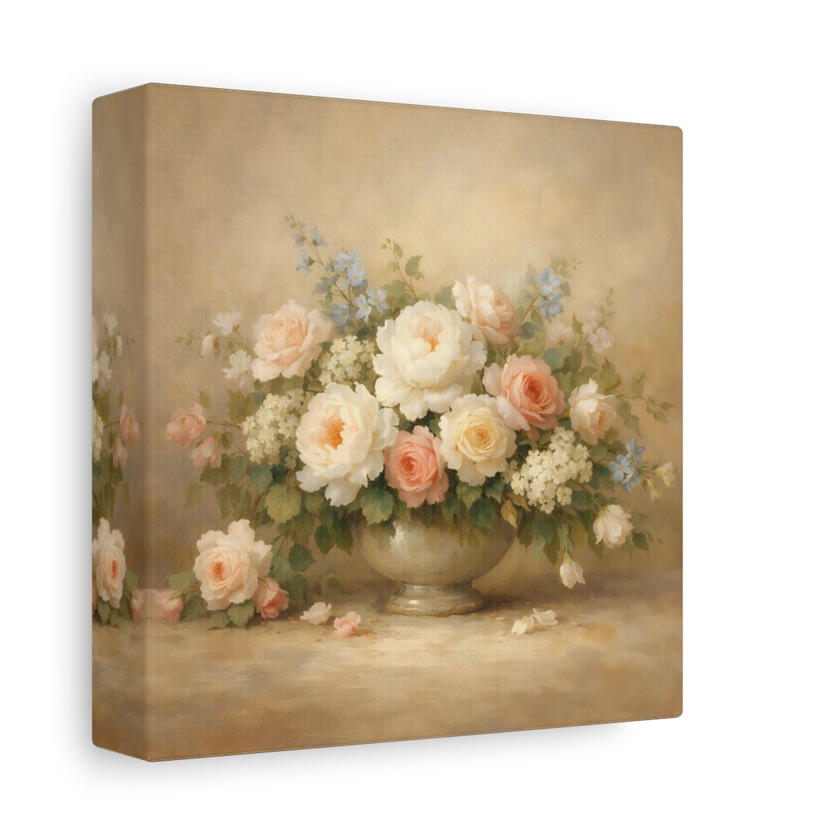 Side Mockup 1. Floral Floral Bouquet Pastel Floral shown as stretched canvas wall art