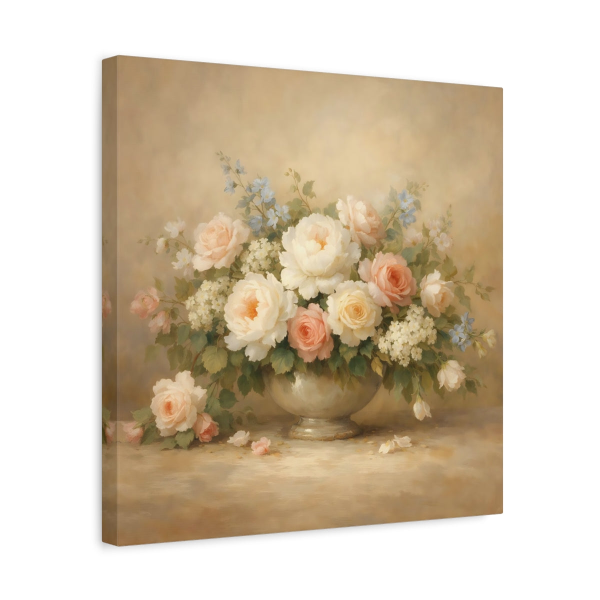 Side Mockup 6. Floral Floral Bouquet Pastel Floral shown as stretched canvas wall art