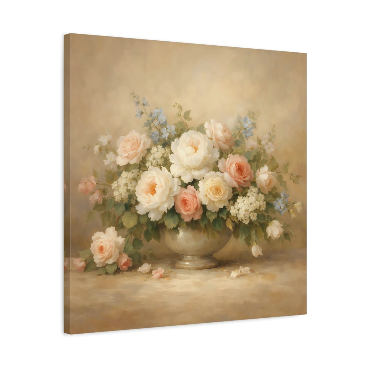 Side Mockup 4. Floral Floral Bouquet Pastel Floral shown as stretched canvas wall art
