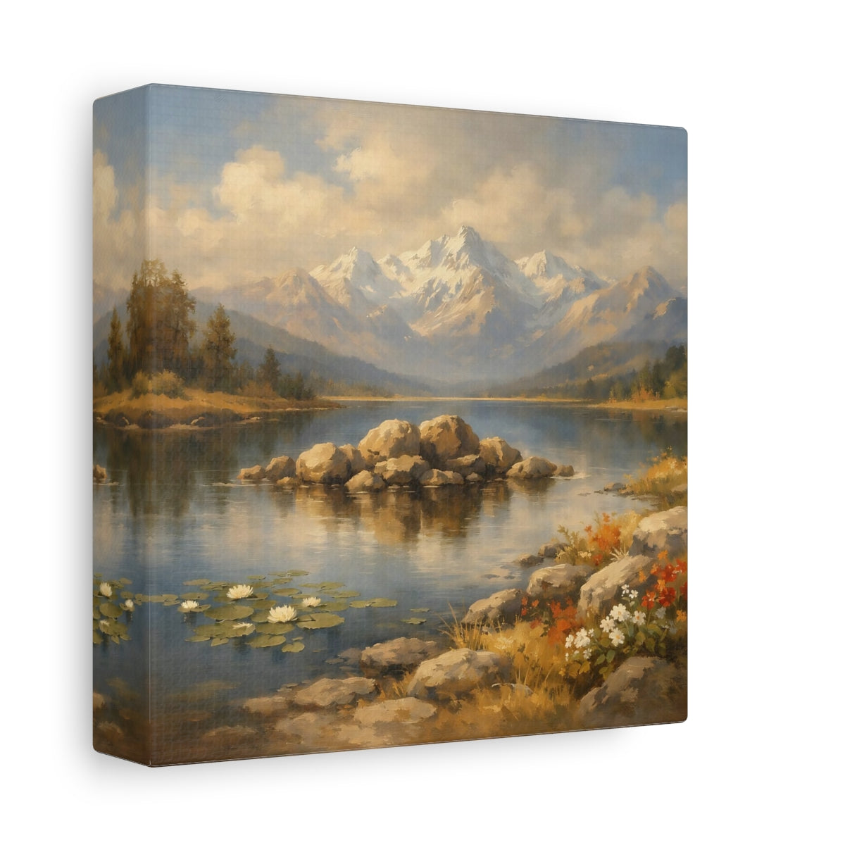 Side Mockup 1. Nature Mountain Lake Mountain Lake Scenic shown as stretched canvas wall art
