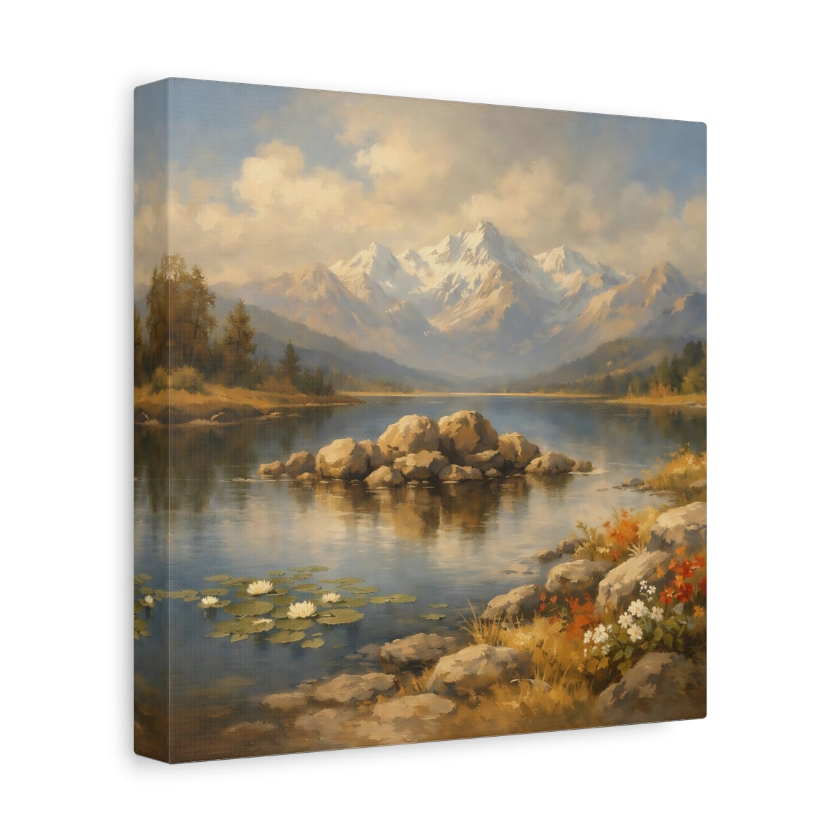Side Mockup 9. Nature Mountain Lake Mountain Lake Scenic shown as stretched canvas wall art
