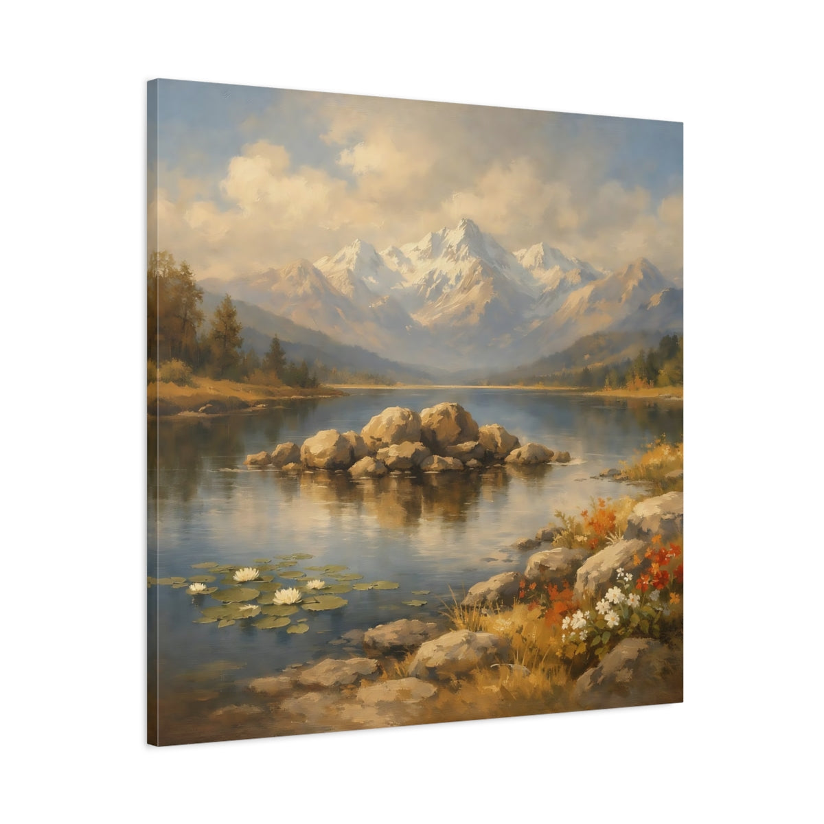 Side Mockup 2. Nature Mountain Lake Mountain Lake Scenic shown as stretched canvas wall art