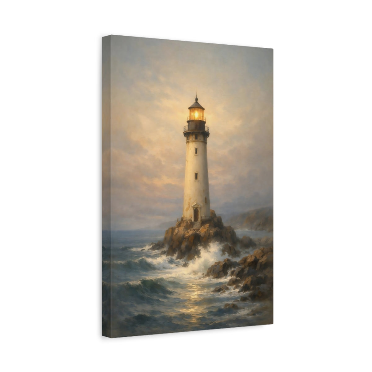 Side Mockup 4. Nature Lighthouse Lighthouse Seascape shown as stretched canvas wall art