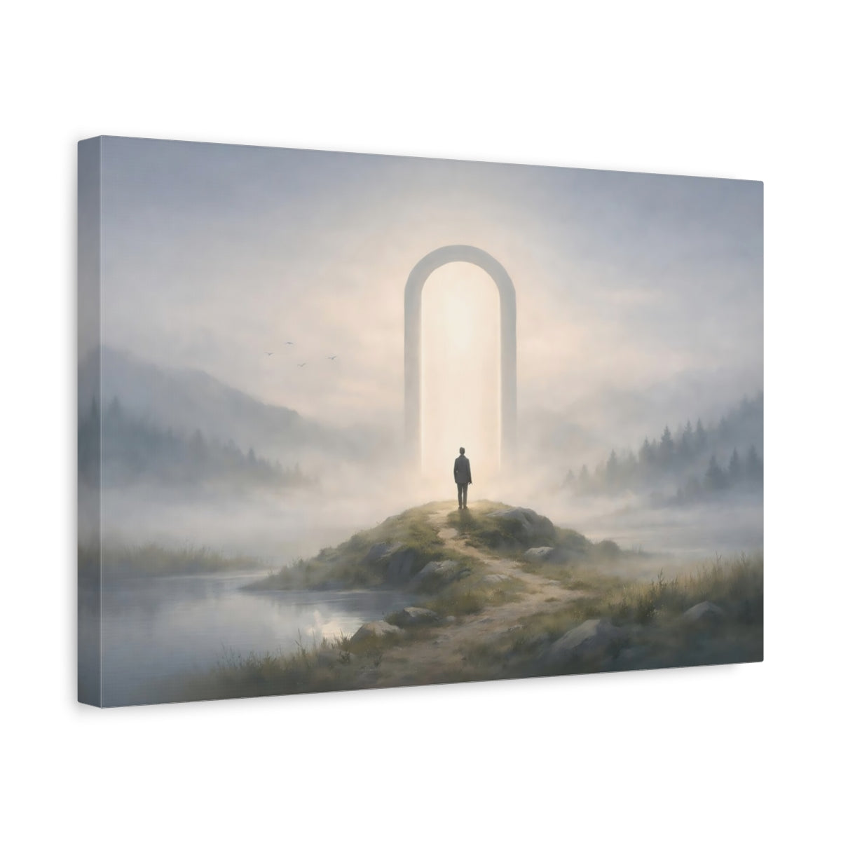 Landscape Mist Figure Archway Nature - Canvas Wall Art Print