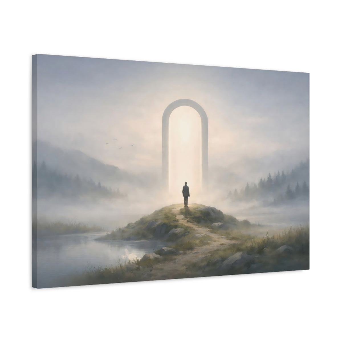 Landscape Mist Figure Archway Nature - Canvas Wall Art Print