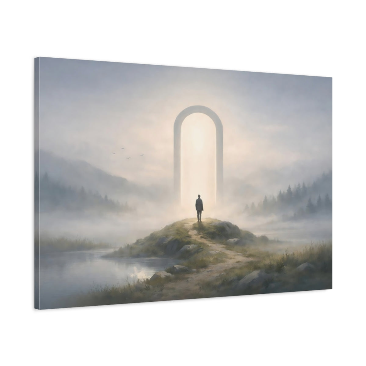 Landscape Mist Figure Archway Nature - Canvas Wall Art Print
