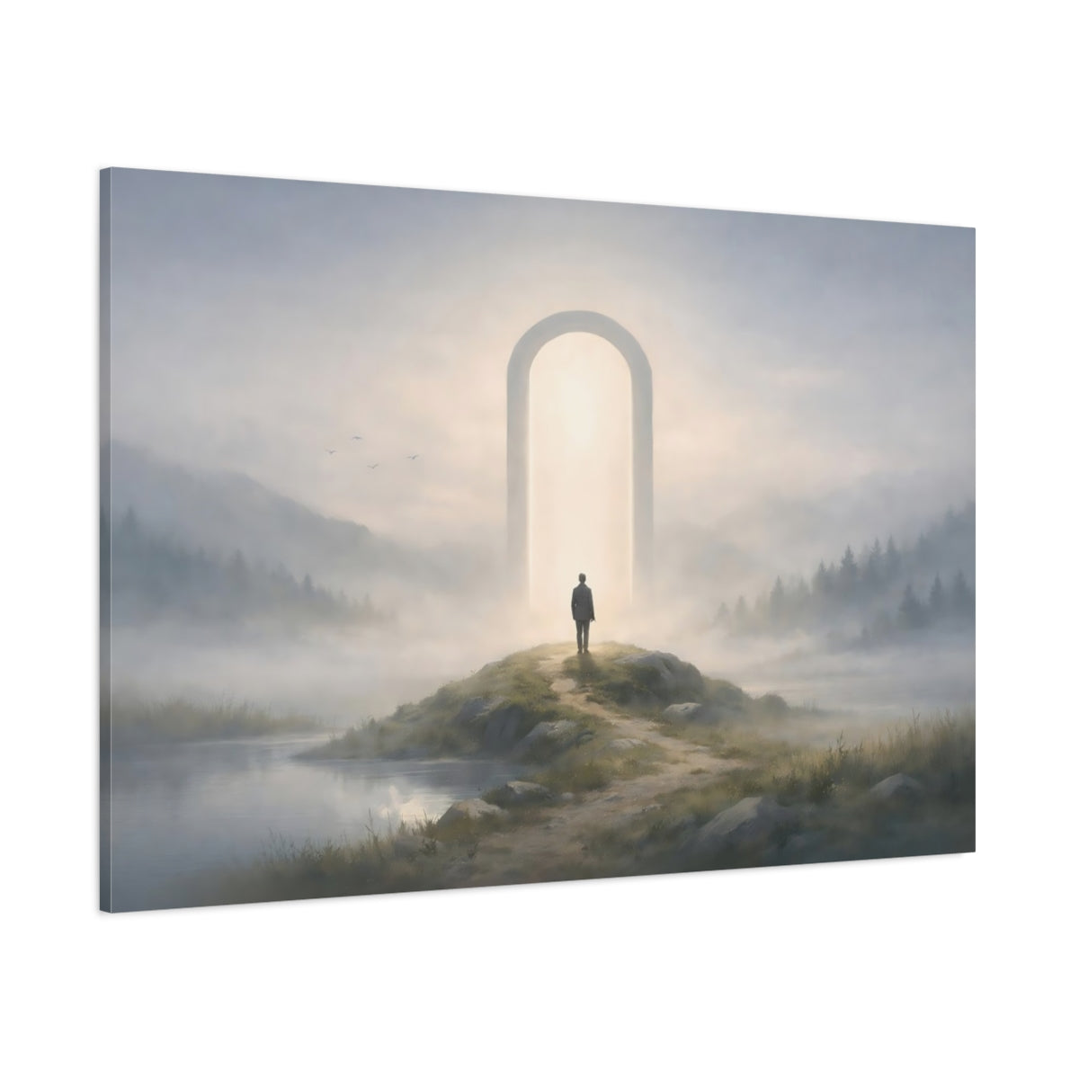 Landscape Mist Figure Archway Nature - Canvas Wall Art Print