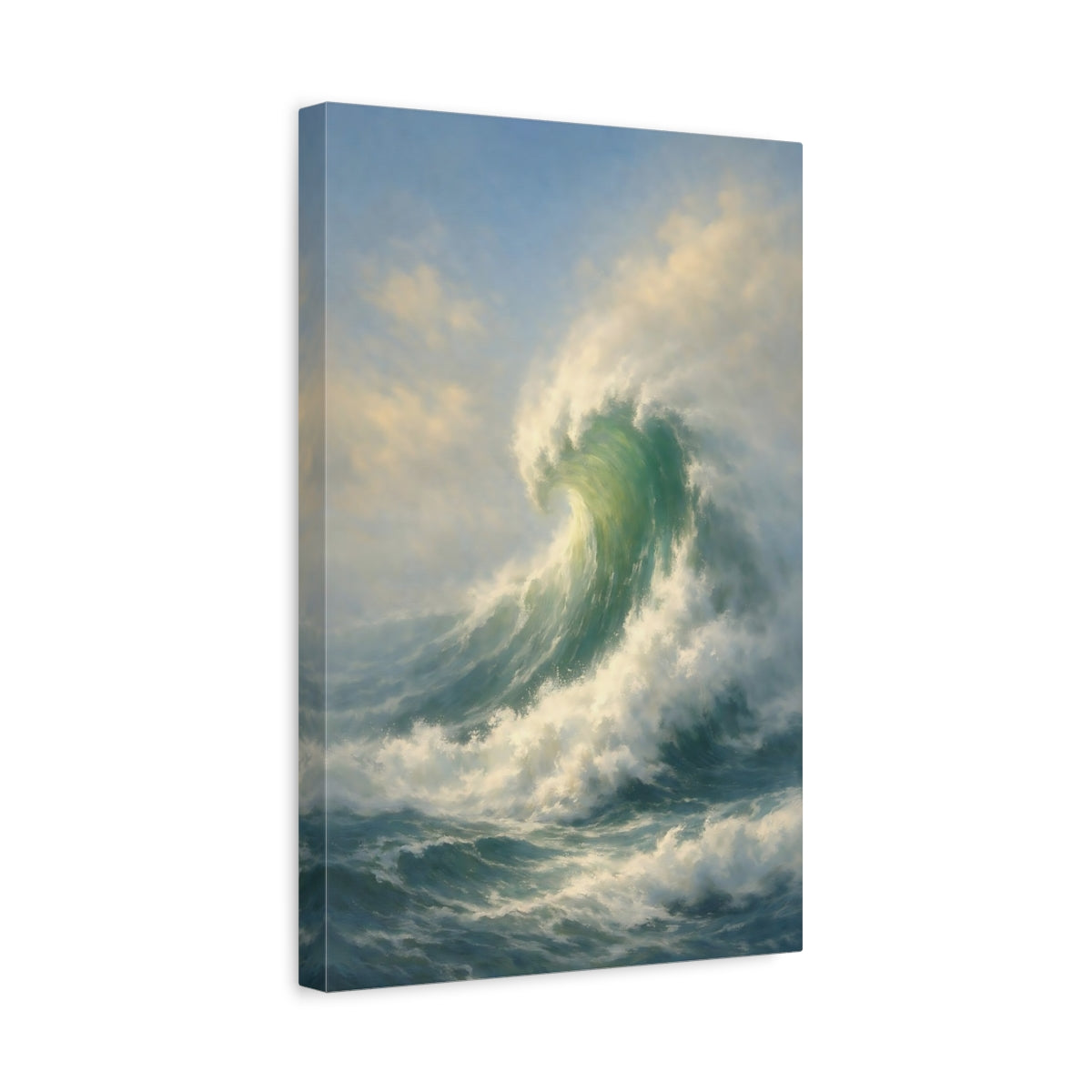 Side Mockup 4. Nature Crashing Wave Blue Green Wave shown as stretched canvas wall art
