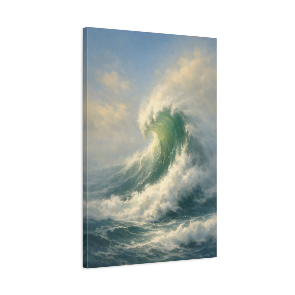 Side Mockup 2. Nature Crashing Wave Blue Green Wave shown as stretched canvas wall art