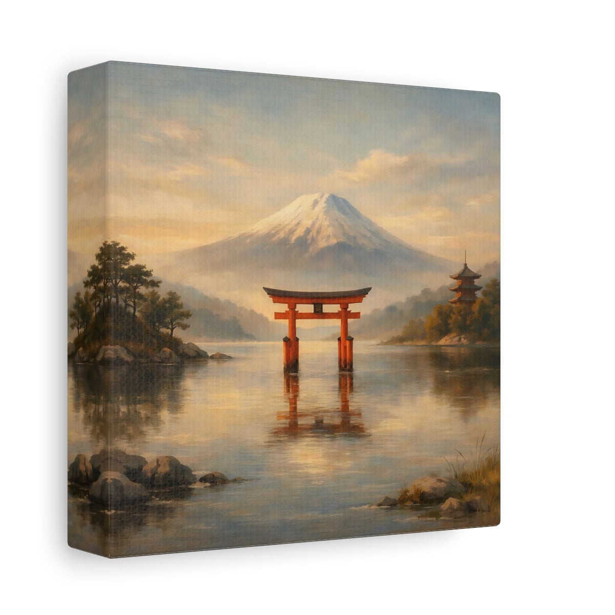 Side Mockup 1. Nature Mount Fuji Mount Fuji Torii shown as stretched canvas wall art