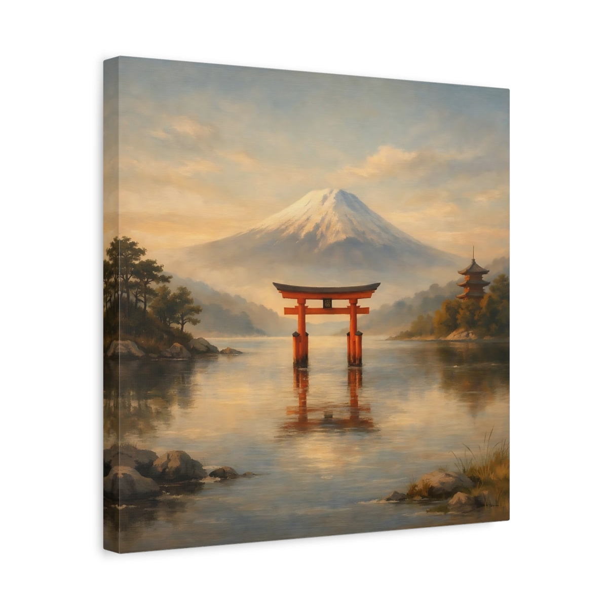 Side Mockup 6. Nature Mount Fuji Mount Fuji Torii shown as stretched canvas wall art