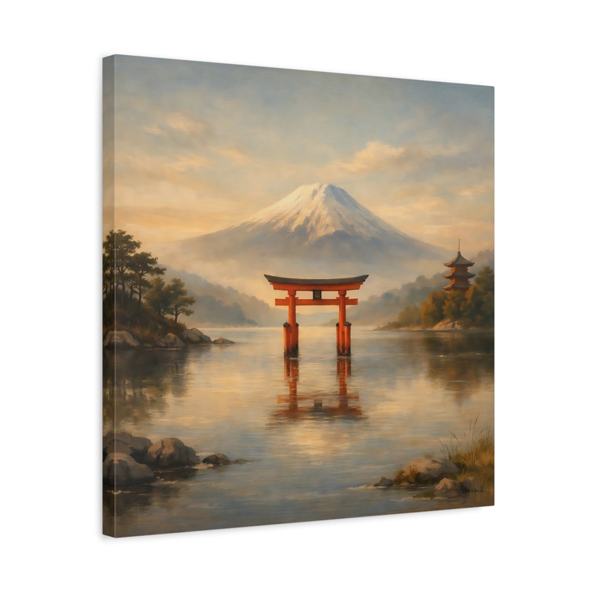 Side Mockup 5. Nature Mount Fuji Mount Fuji Torii shown as stretched canvas wall art