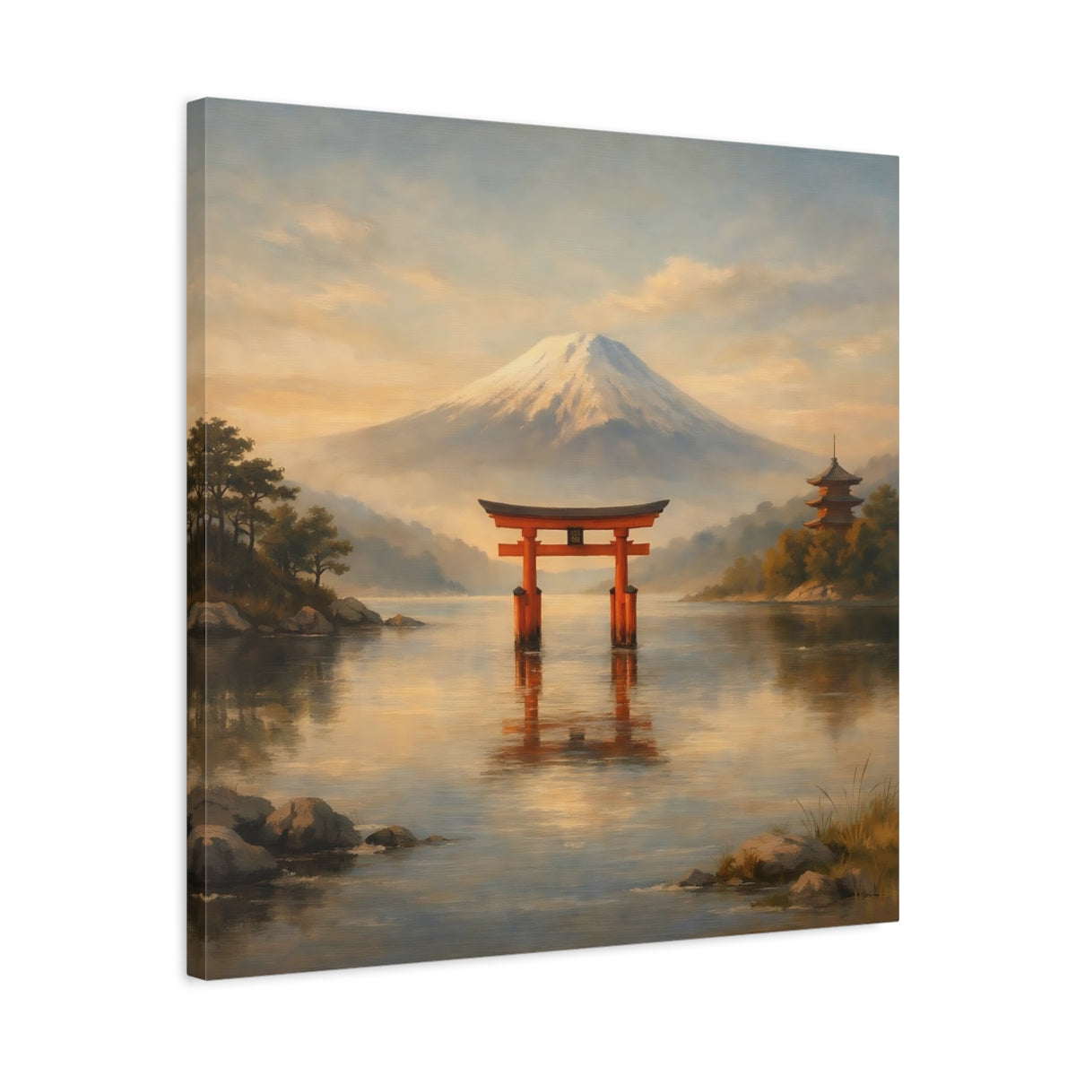 Side Mockup 4. Nature Mount Fuji Mount Fuji Torii shown as stretched canvas wall art