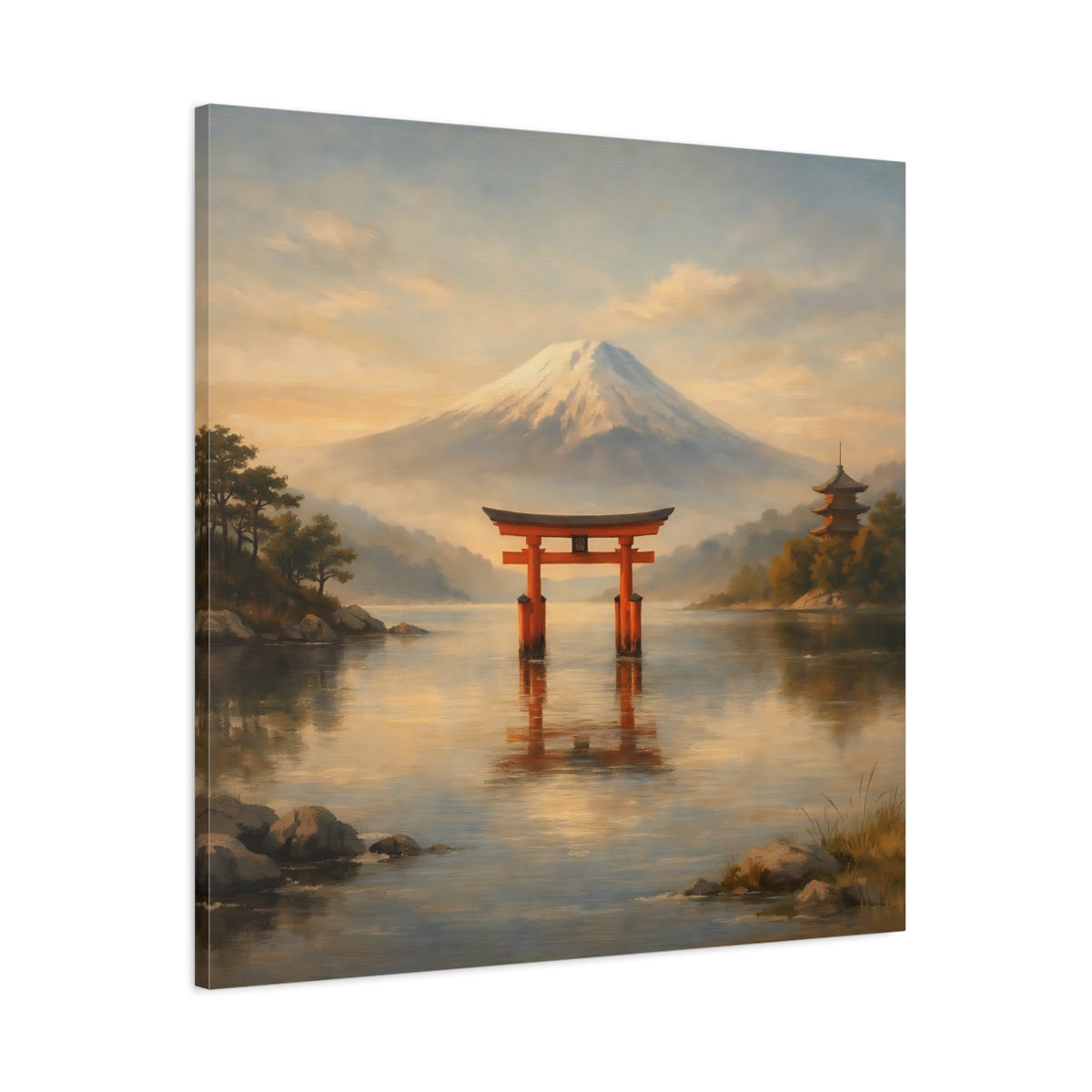 Side Mockup 2. Nature Mount Fuji Mount Fuji Torii shown as stretched canvas wall art