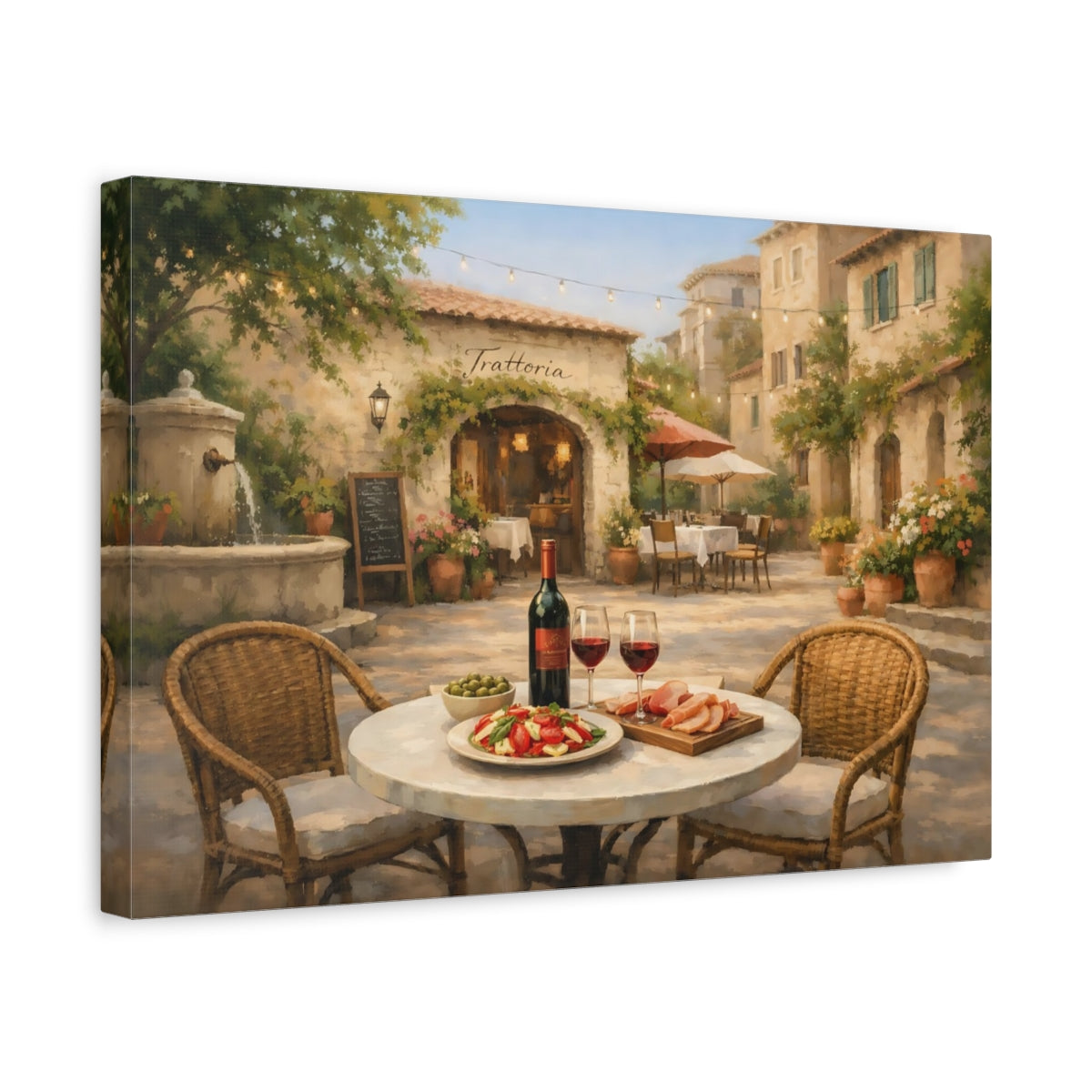 Italian Courtyard Cafe Trattoria Vintage - Canvas Wall Art Print
