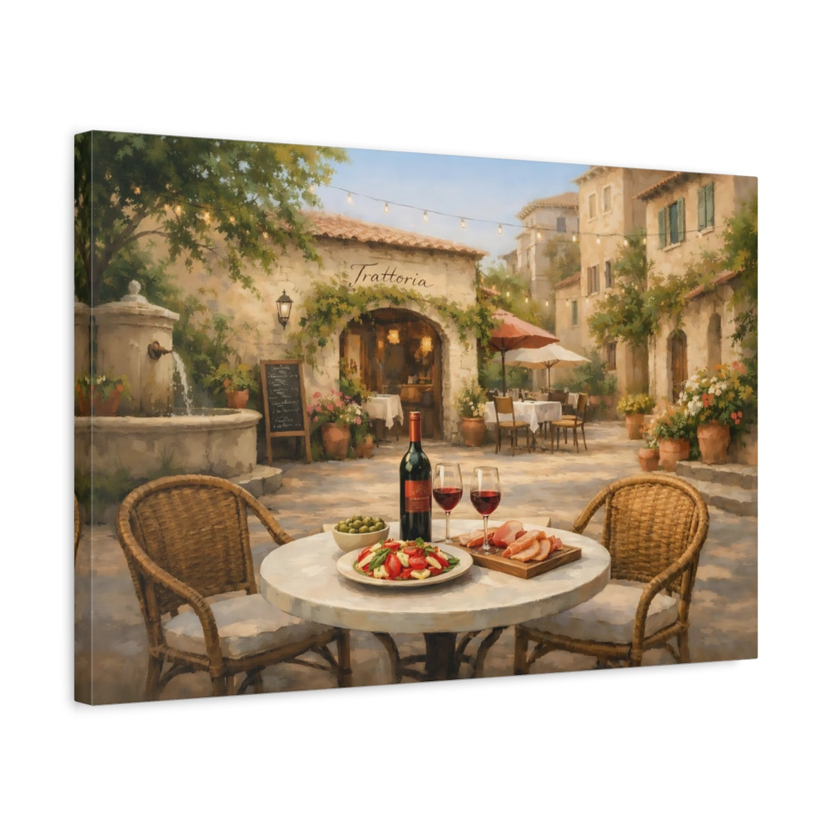 Italian Courtyard Cafe Trattoria Vintage - Canvas Wall Art Print