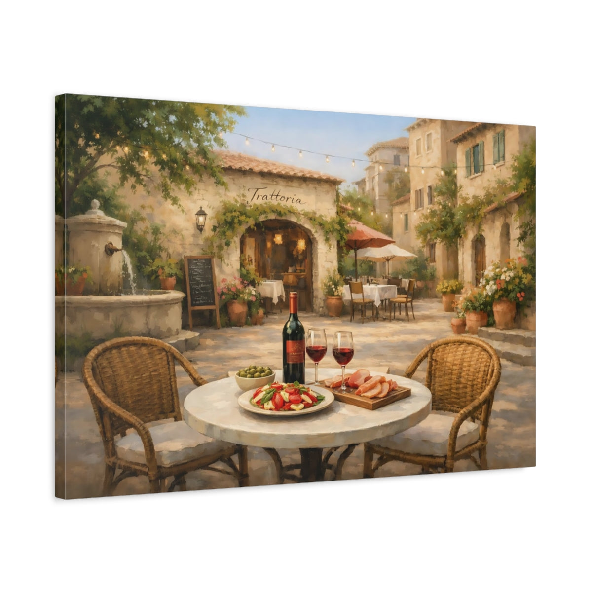 Italian Courtyard Cafe Trattoria Vintage - Canvas Wall Art Print