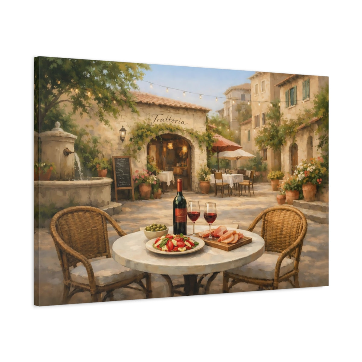 Italian Courtyard Cafe Trattoria Vintage - Canvas Wall Art Print
