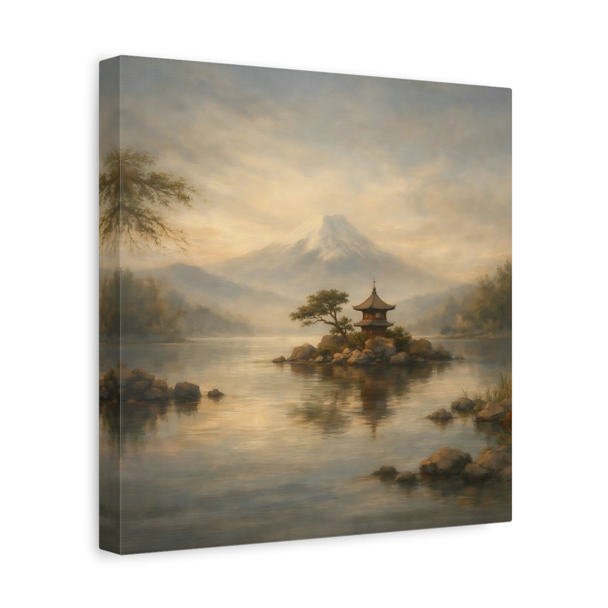 Side Mockup 8. Nature Mount Fuji Misty Mount Fuji shown as stretched canvas wall art