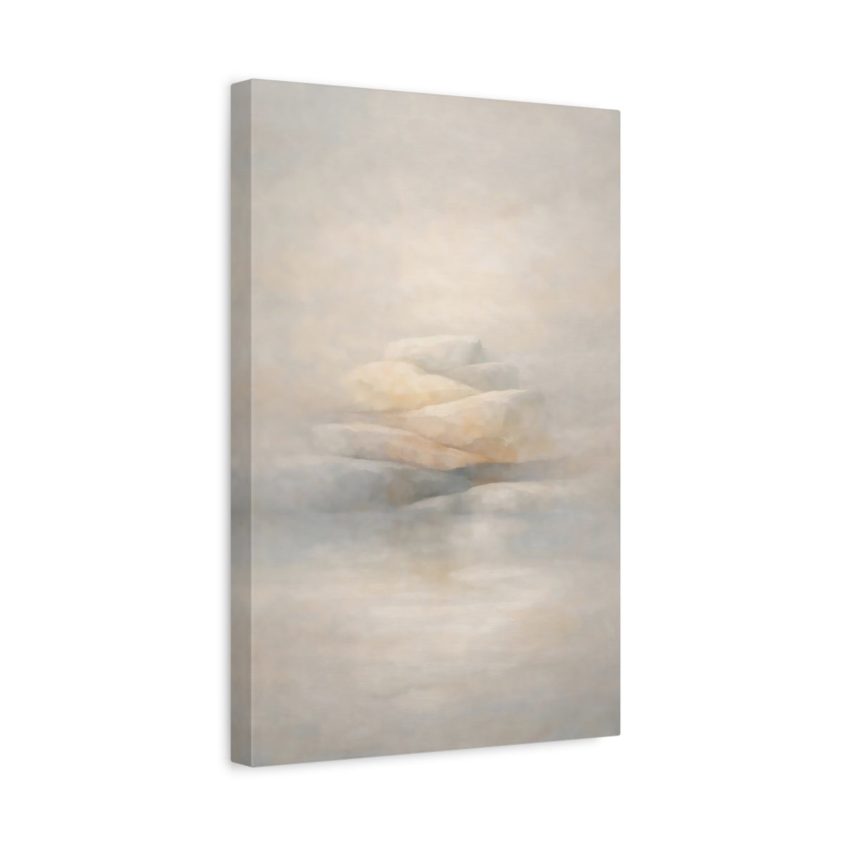 Side Mockup 4. Nature Stacked Stones Misty Beige Stones shown as stretched canvas wall art