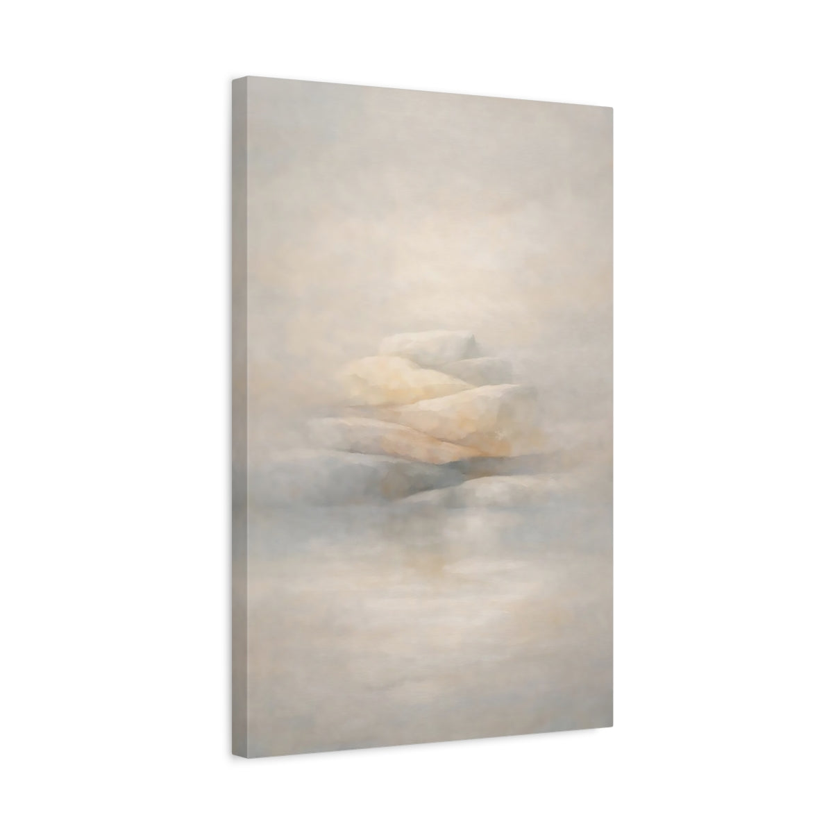 Side Mockup 3. Nature Stacked Stones Misty Beige Stones shown as stretched canvas wall art