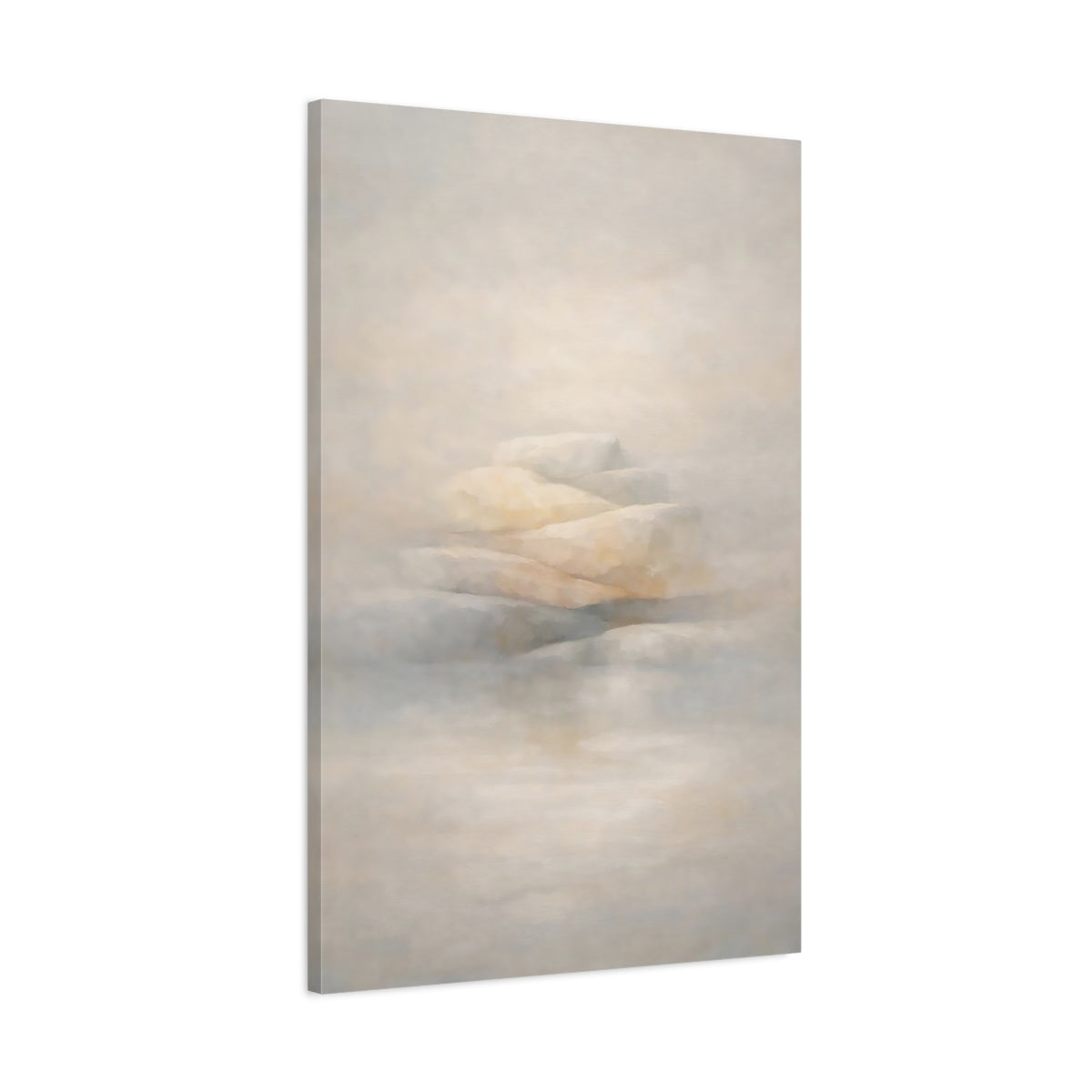 Side Mockup 1. Nature Stacked Stones Misty Beige Stones shown as stretched canvas wall art