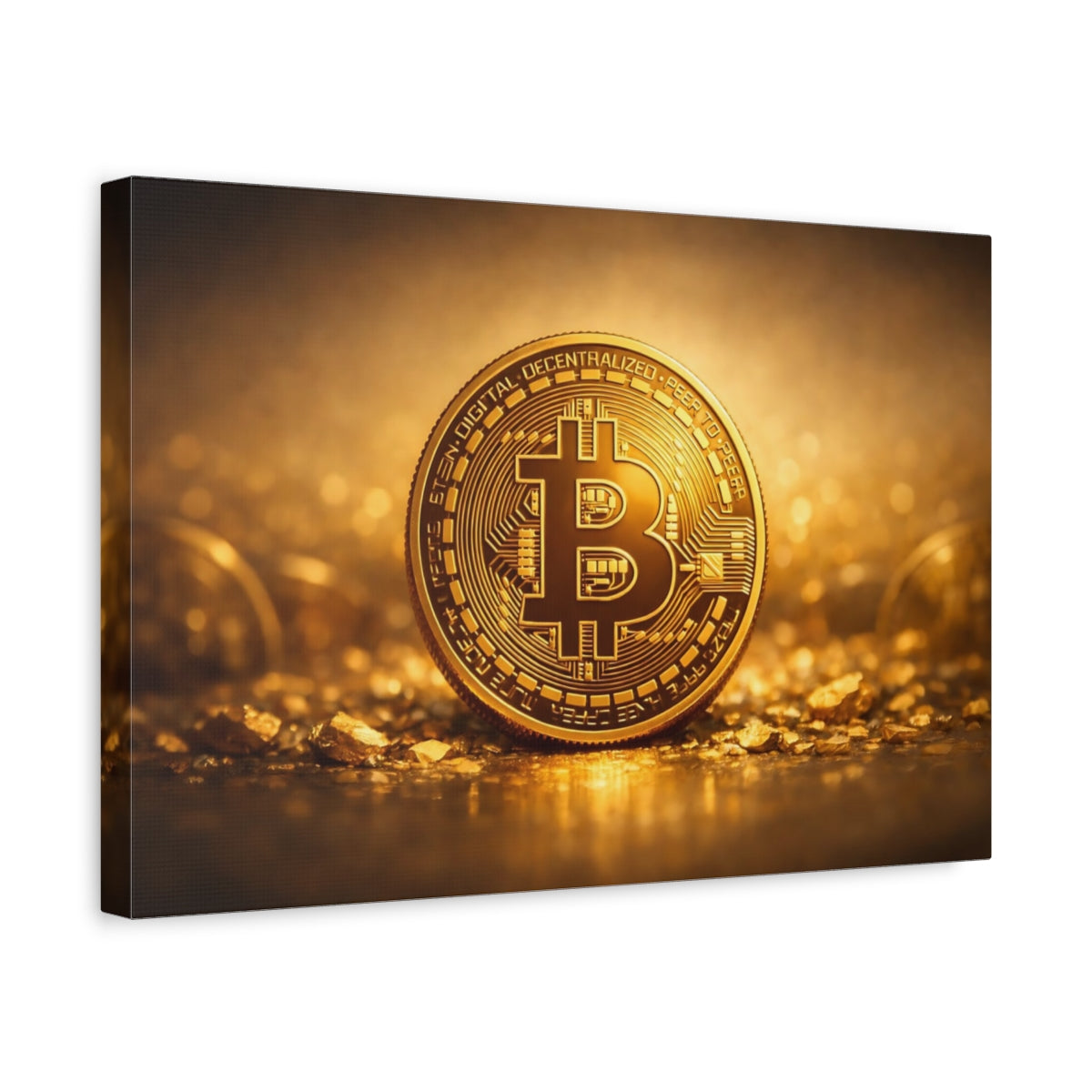 Landscape Gold Bitcoin Coin Science Fiction - Canvas Wall Art Print